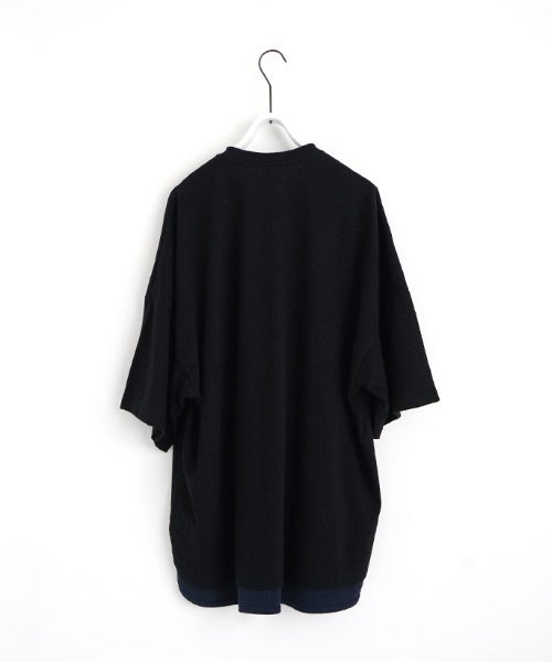 VU two slit t-shirt hemp cotton [BLACK×NAVY] vu-cut-004重ねスリットtシャツ