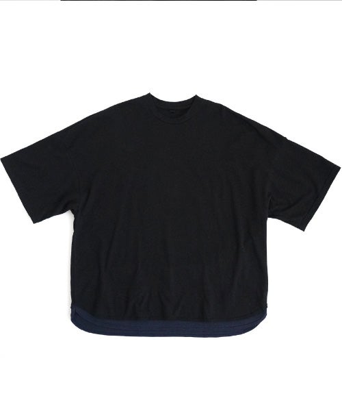 VU two slit t-shirt hemp cotton [BLACK×NAVY] vu-cut-004重ねスリットtシャツ