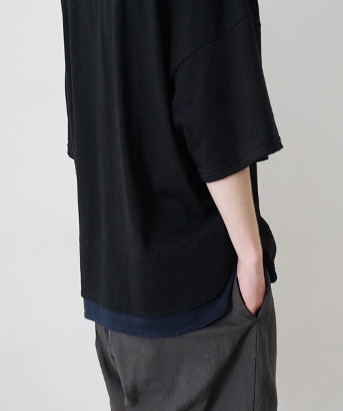VU two slit t-shirt hemp cotton [BLACK×NAVY] vu-cut-004重ねスリットtシャツ