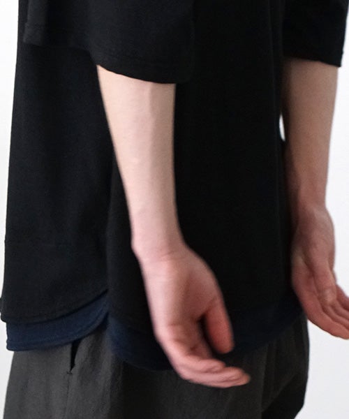 VU two slit t-shirt hemp cotton [BLACK×NAVY] vu-cut-004重ねスリットtシャツ