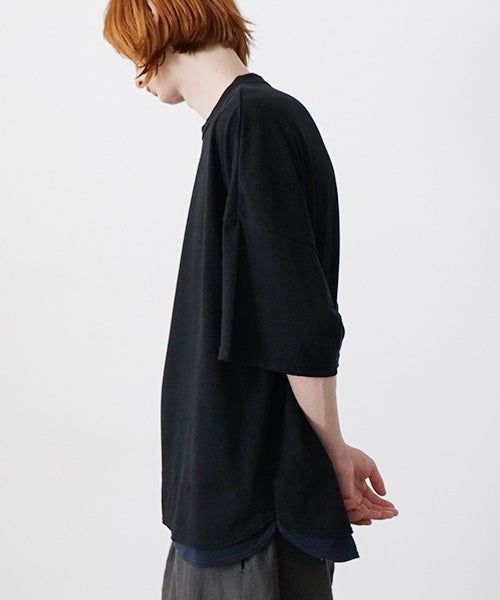 VU two slit t-shirt hemp cotton [BLACK×NAVY] vu-cut-004重ねスリットtシャツ