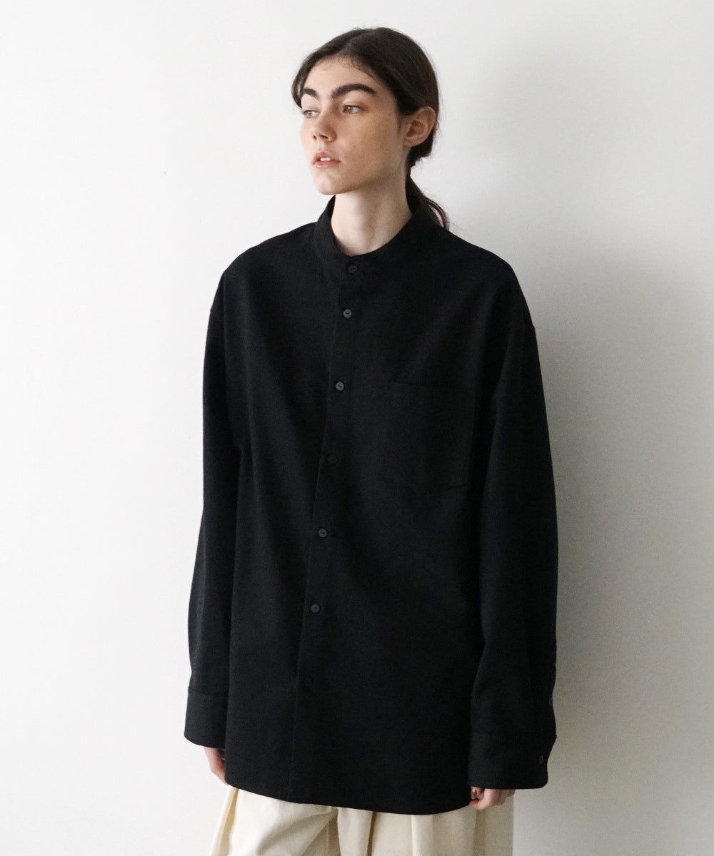 VUm wide stand collar shirts COTTON WOOL / BLACK vu-sht-008