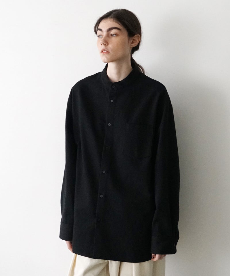 VUm wide stand collar shirts COTTON WOOL / BLACK vu-sht-008