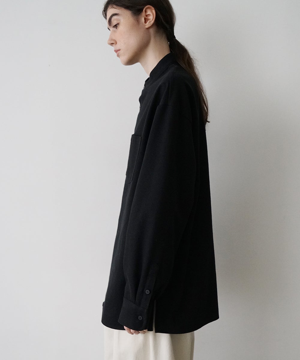 VUm wide stand collar shirts COTTON WOOL / BLACK vu-sht-008
