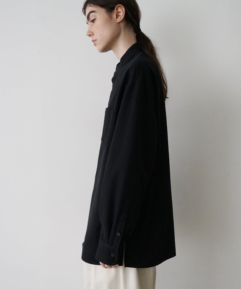 VUm wide stand collar shirts COTTON WOOL / BLACK vu-sht-008