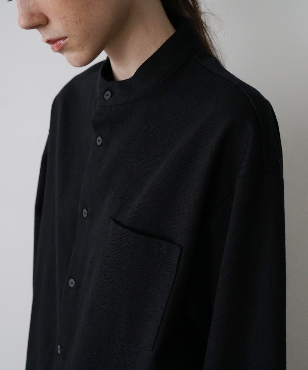 VUm wide stand collar shirts COTTON WOOL / BLACK vu-sht-008