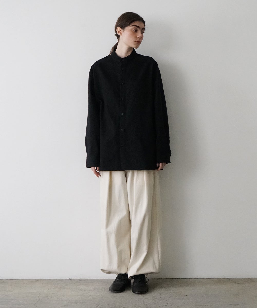 VUm wide stand collar shirts COTTON WOOL / BLACK vu-sht-008