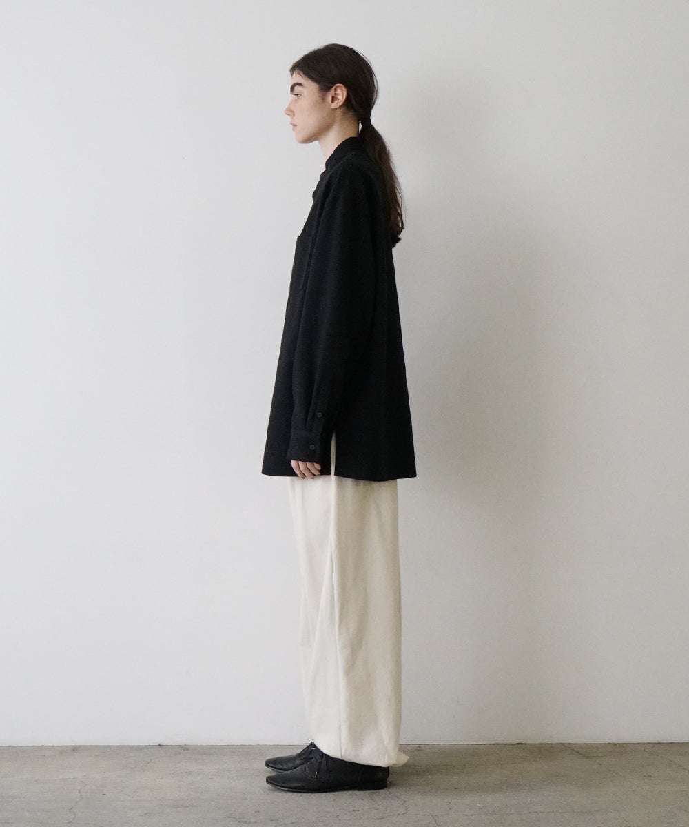 VUm wide stand collar shirts COTTON WOOL / BLACK vu-sht-008