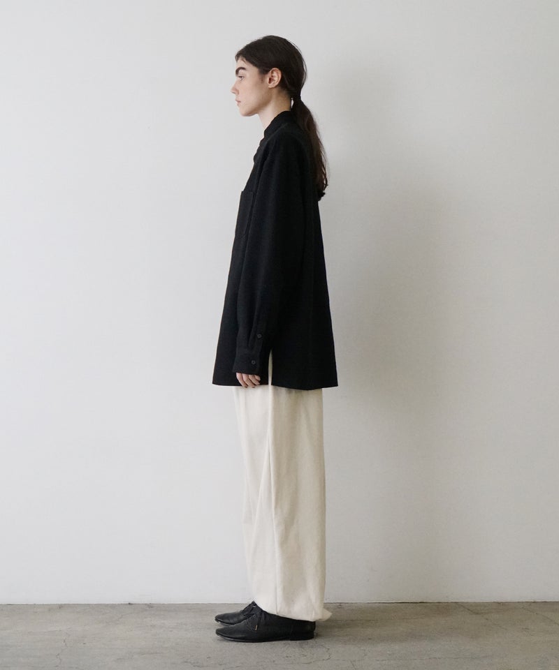 VUm wide stand collar shirts COTTON WOOL / BLACK vu-sht-008