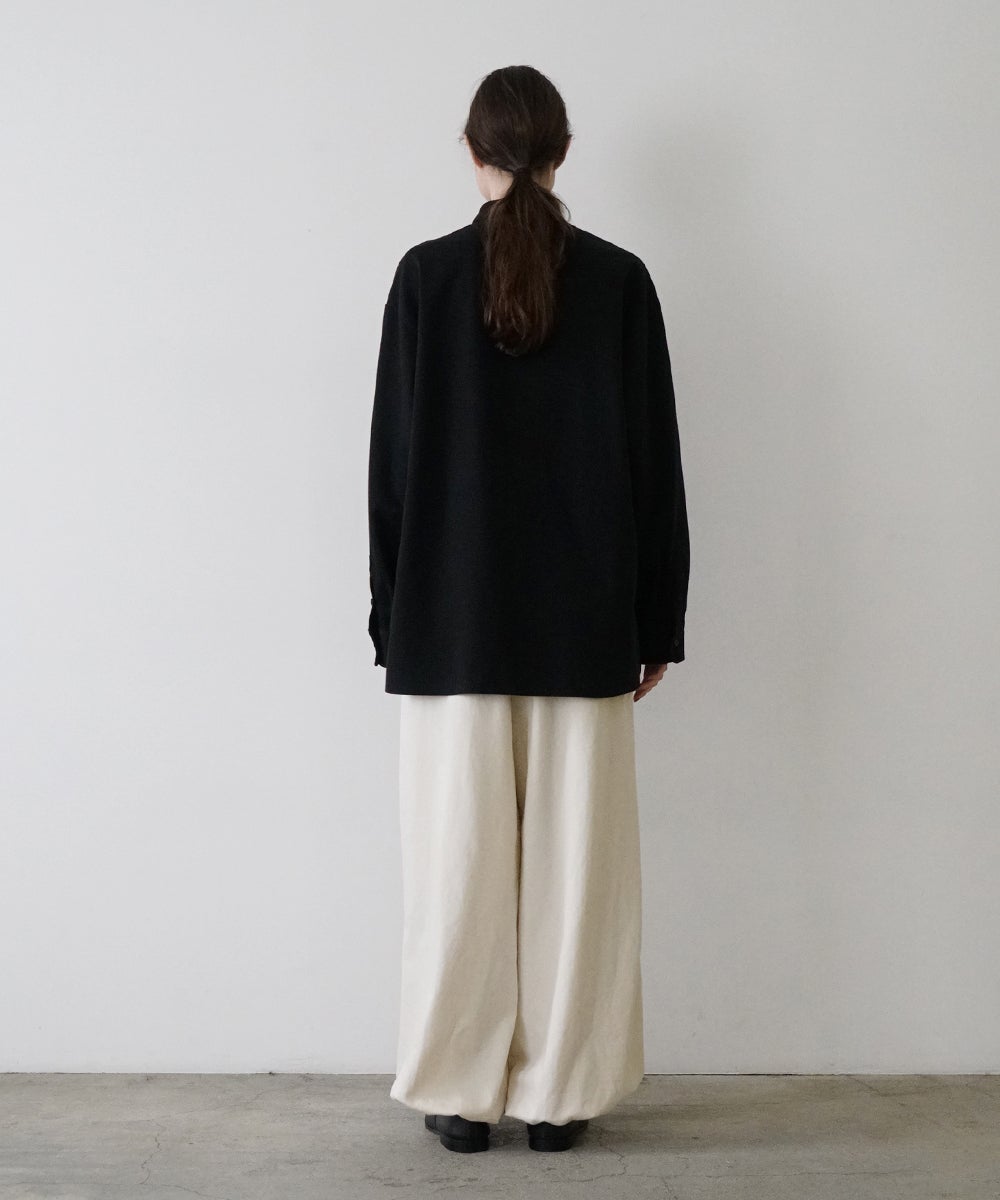 VUm wide stand collar shirts COTTON WOOL / BLACK vu-sht-008
