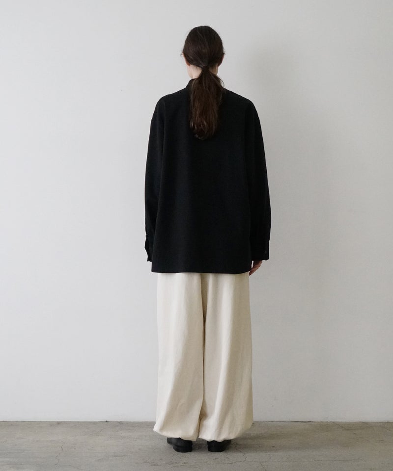 VUm wide stand collar shirts COTTON WOOL / BLACK vu-sht-008