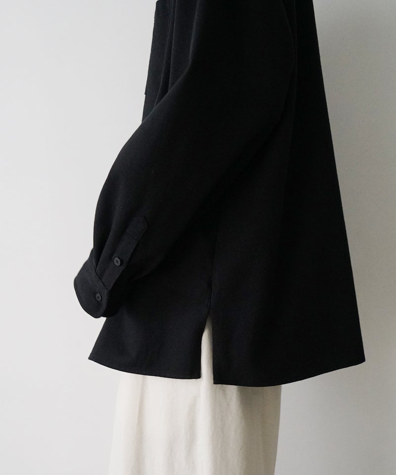 VUm wide stand collar shirts COTTON WOOL / BLACK vu-sht-008