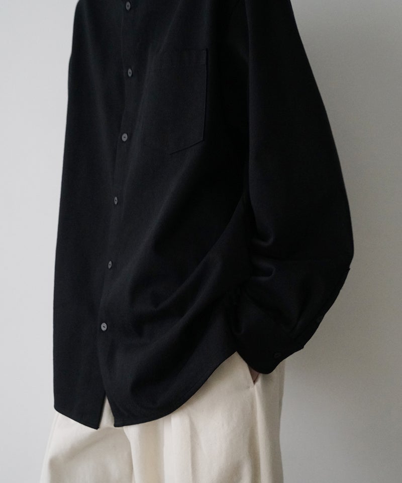 VUm wide stand collar shirts COTTON WOOL / BLACK vu-sht-008