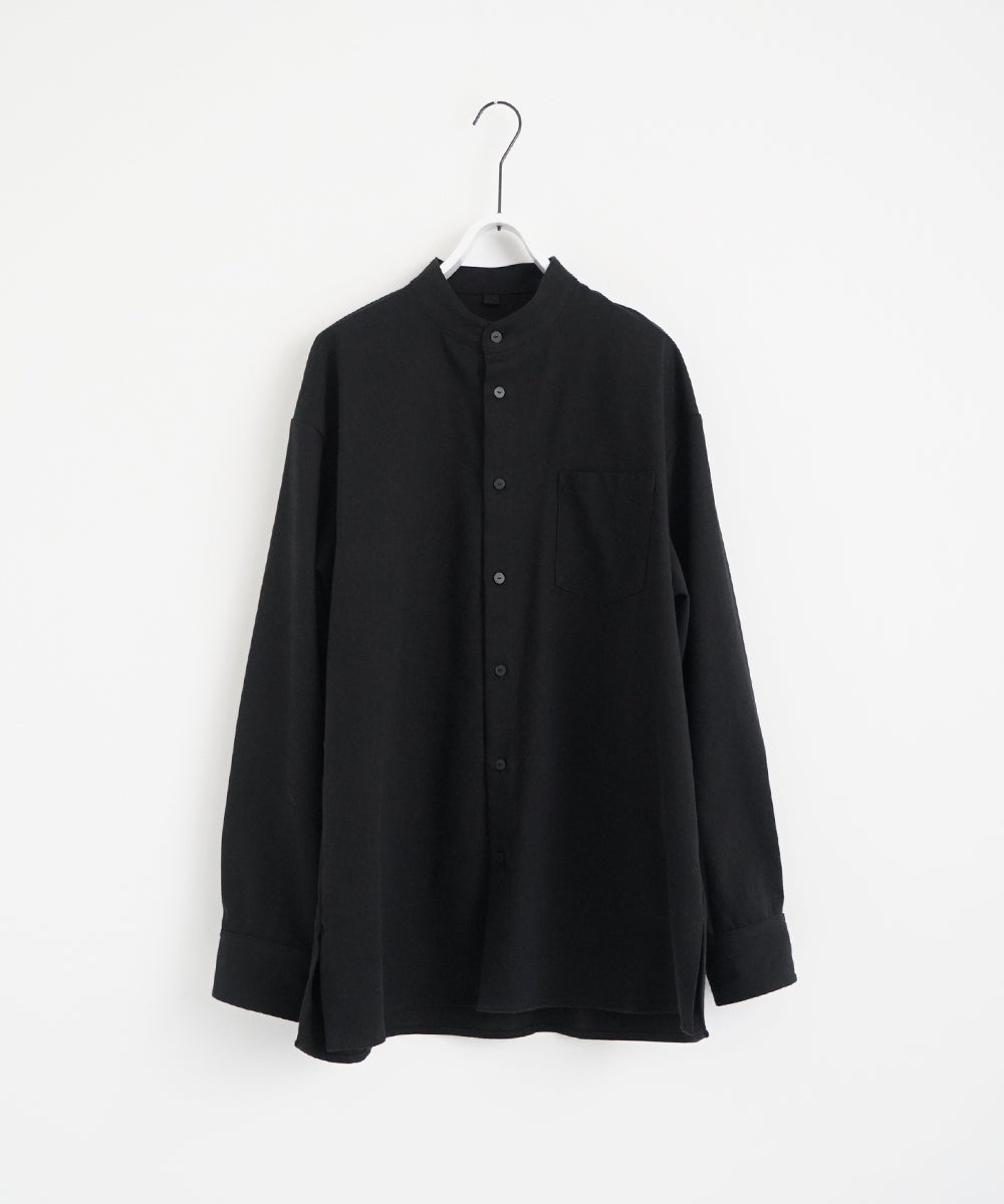 VUm wide stand collar shirts COTTON WOOL / BLACK vu-sht-008