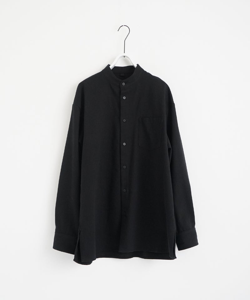 VUm wide stand collar shirts COTTON WOOL / BLACK vu-sht-008