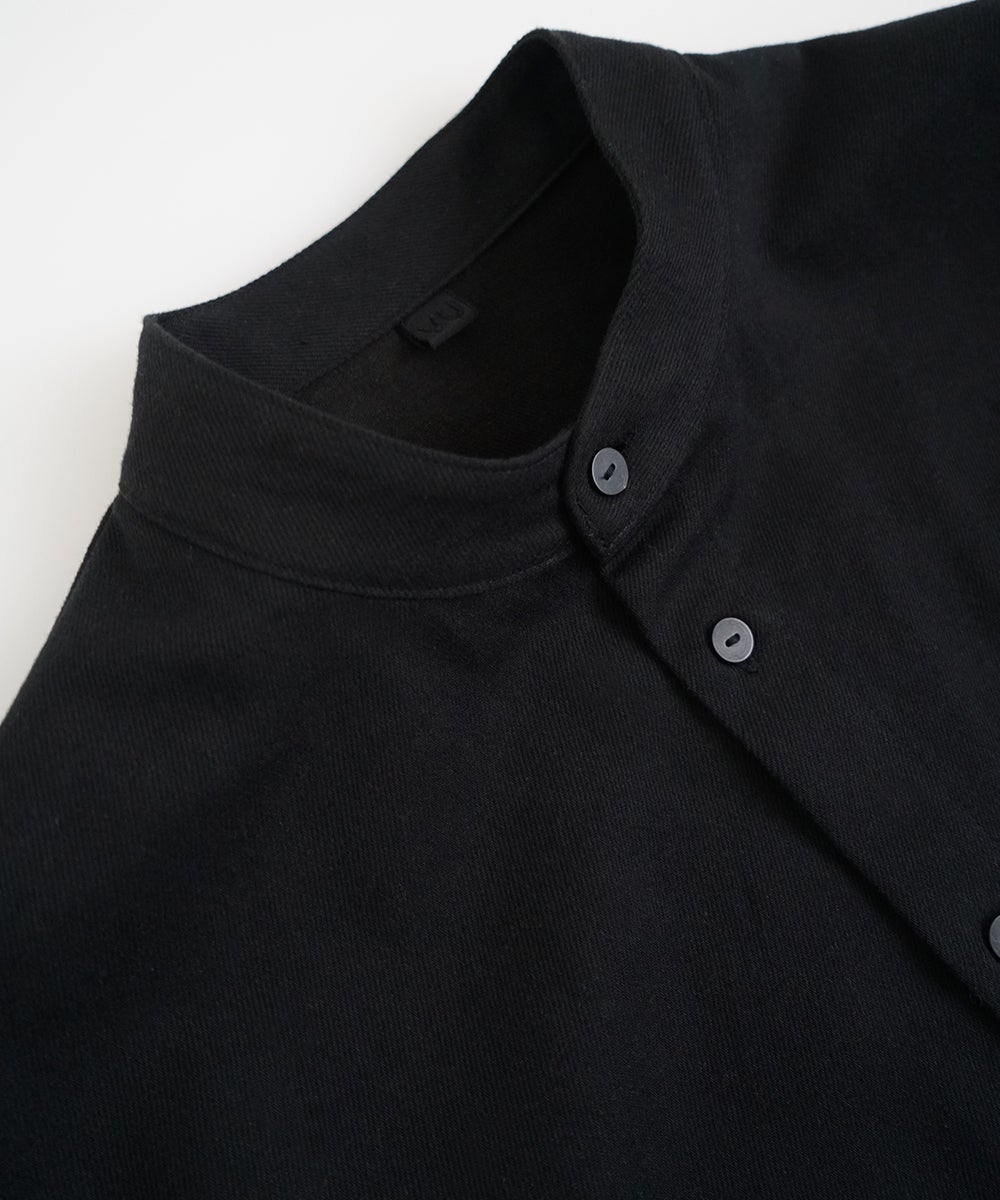 VUm wide stand collar shirts COTTON WOOL / BLACK vu-sht-008