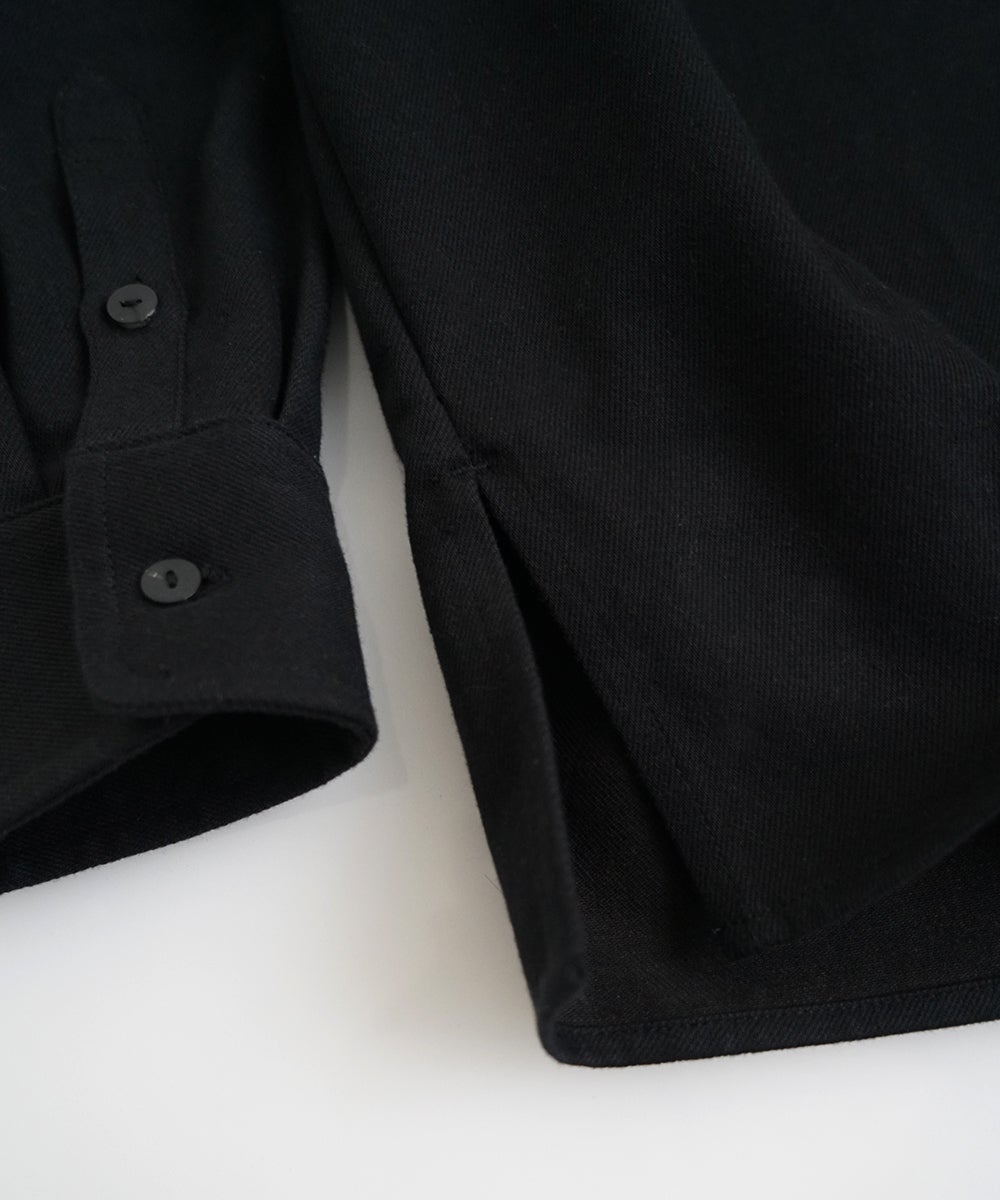 VUm wide stand collar shirts COTTON WOOL / BLACK vu-sht-008