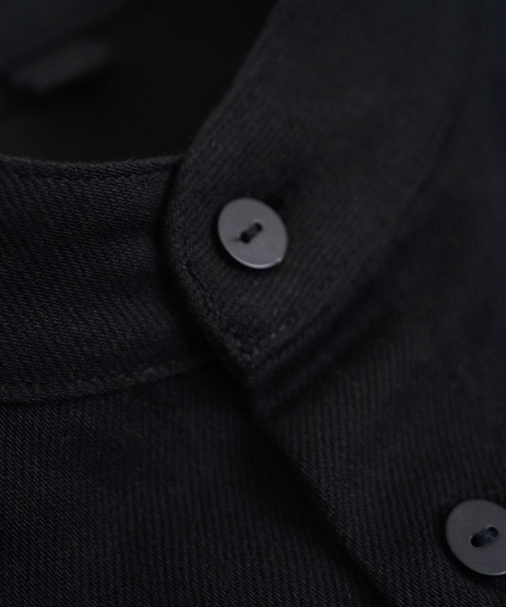 VUm wide stand collar shirts COTTON WOOL / BLACK vu-sht-008