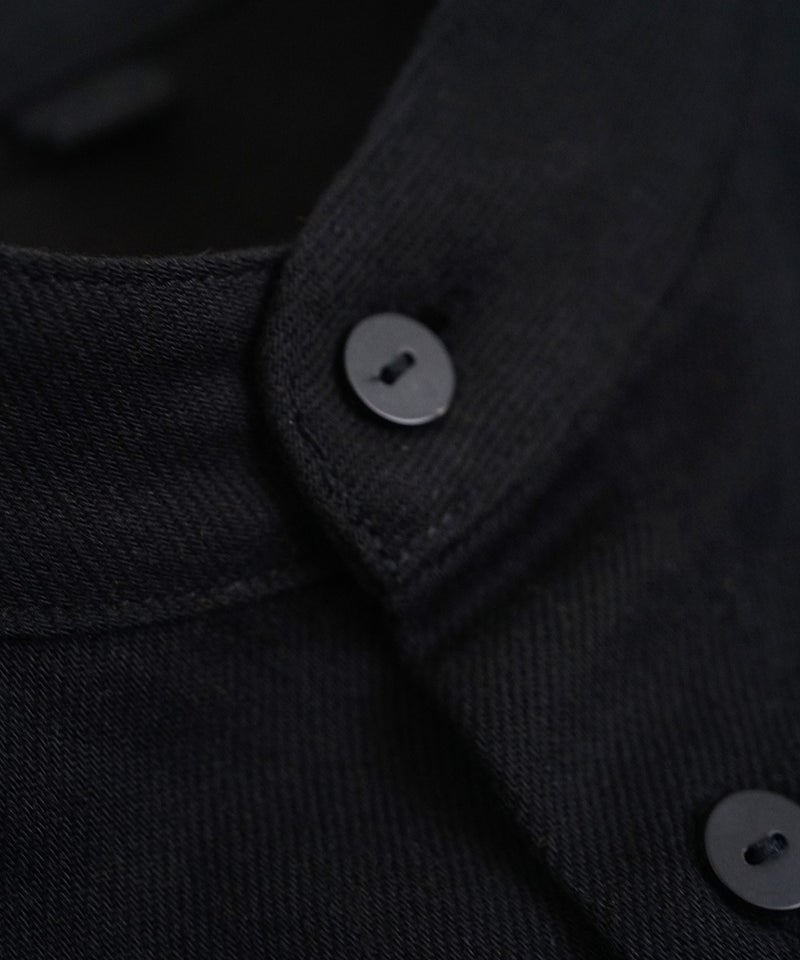 VUm wide stand collar shirts COTTON WOOL / BLACK vu-sht-008