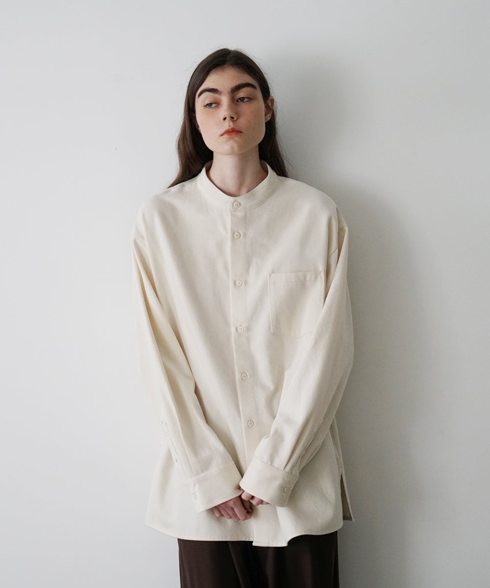 VUm wide stand collar shirts COTTON WOOL / WHITE vu-sht-008