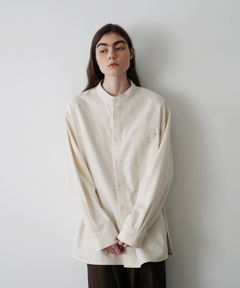 VUm wide stand collar shirts COTTON WOOL / WHITE vu-sht-008