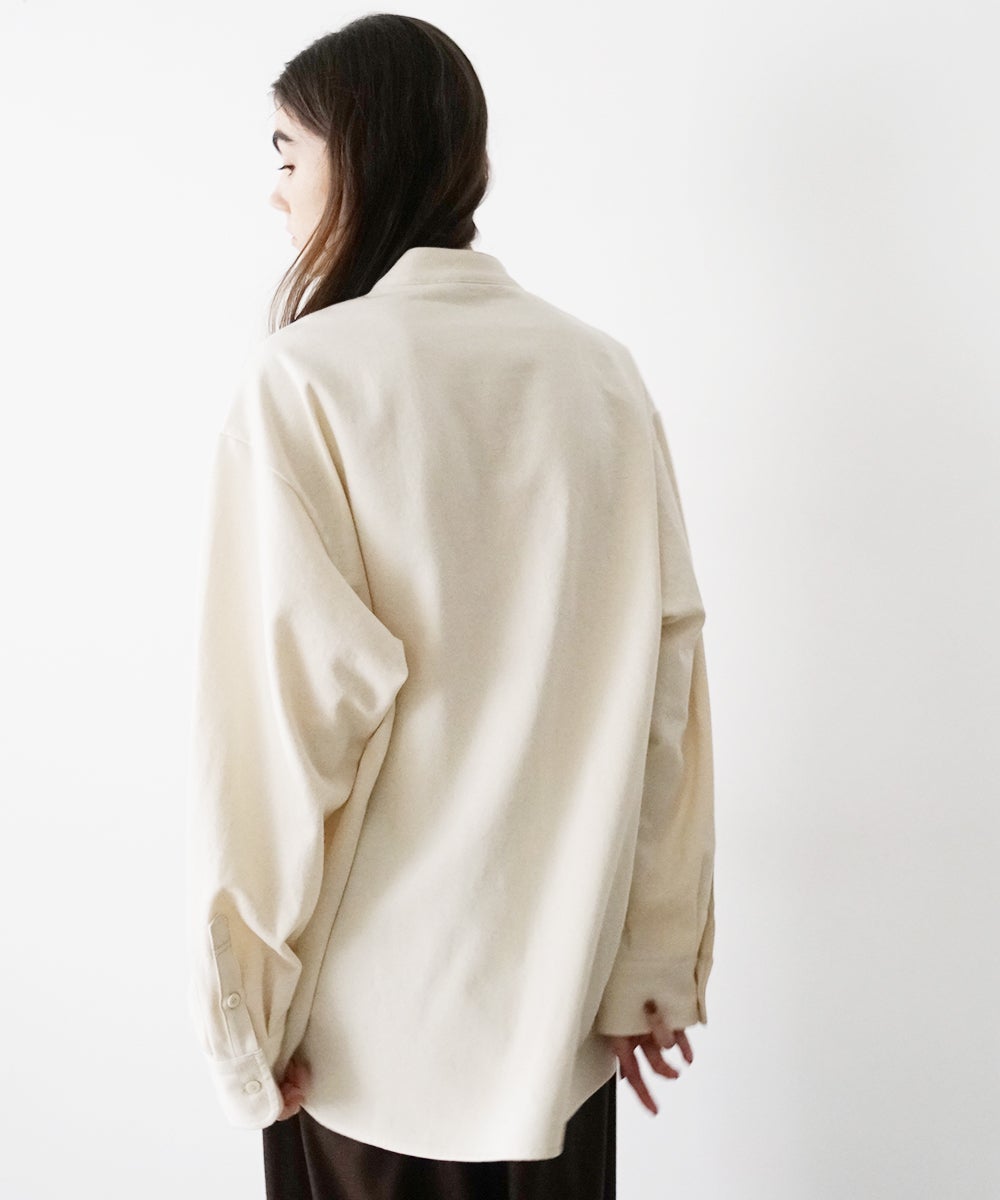 VUm wide stand collar shirts COTTON WOOL / WHITE vu-sht-008