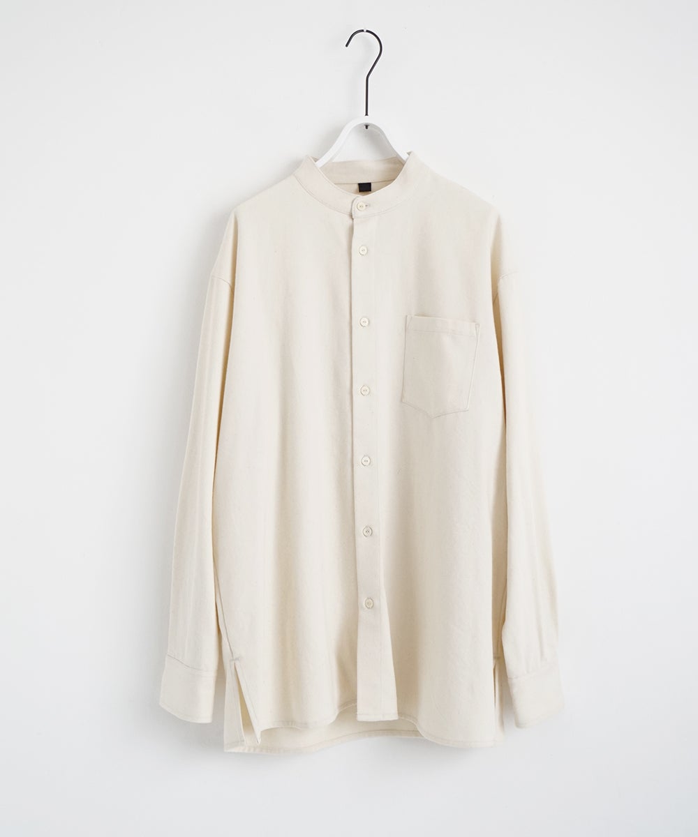 VUm wide stand collar shirts COTTON WOOL / WHITE vu-sht-008